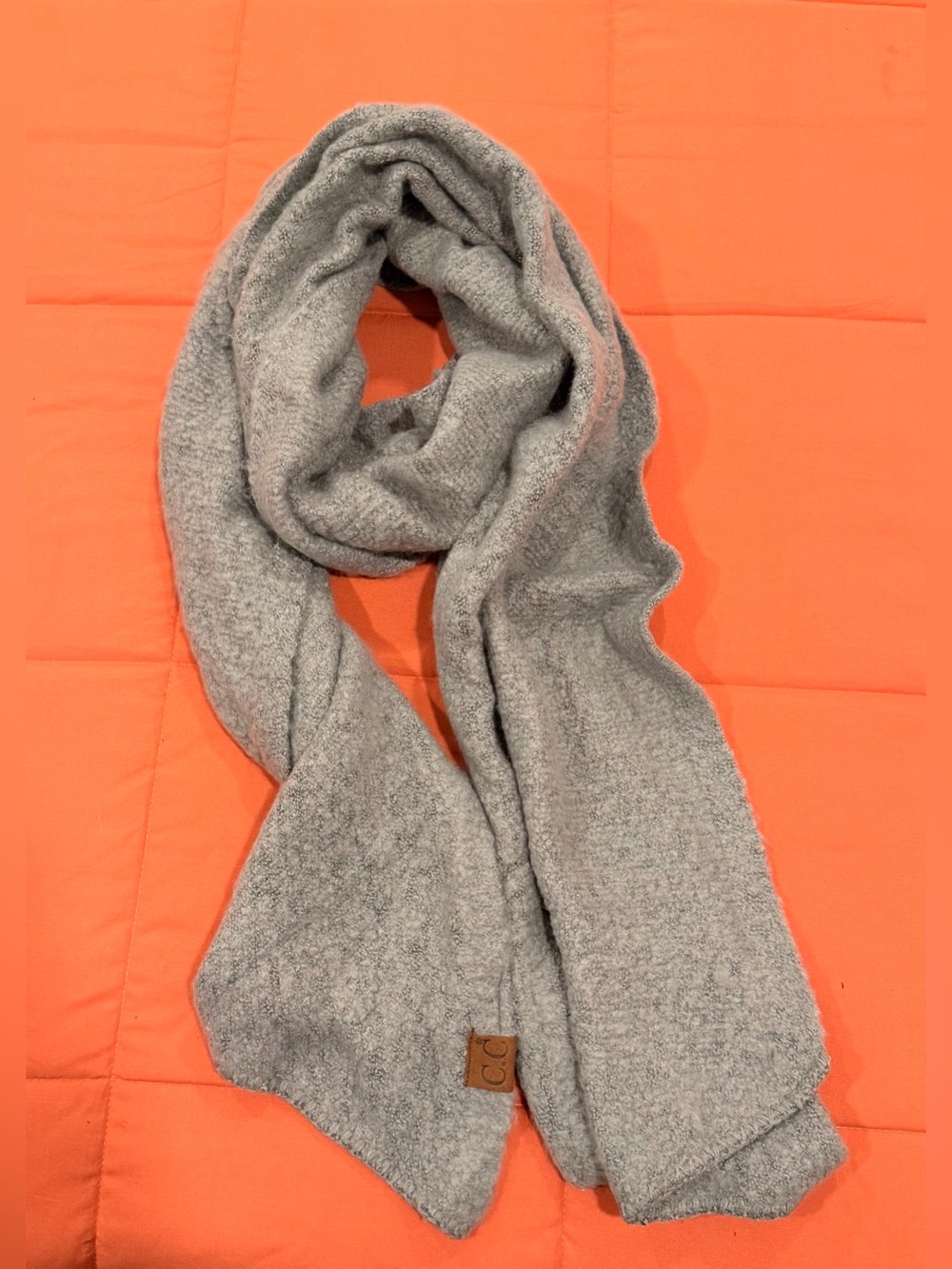 C.C Gray Knit Scarf with Logo Patch